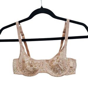 DKNY 451000 Signature Lace Unlined Demi Sheer Nude Underwire‎ Bra Size US 34B